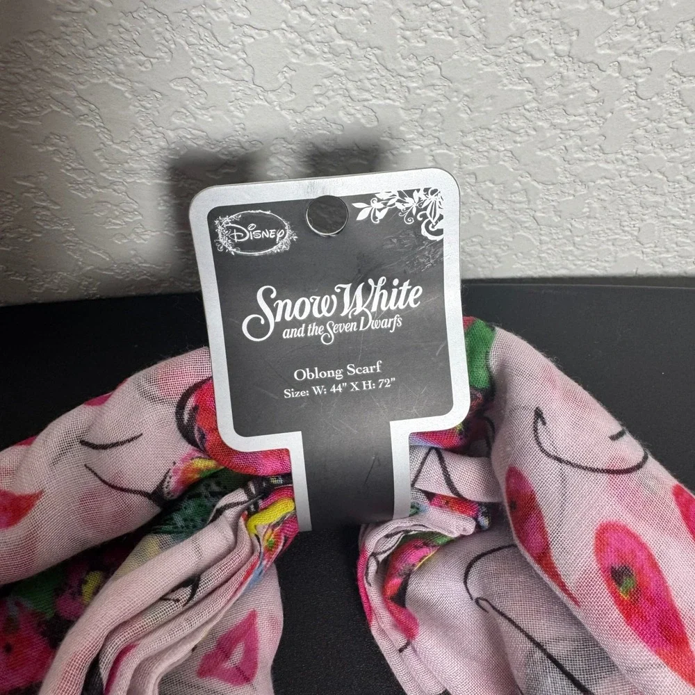 Disney Snow White Scarf Womens OS Pink Floral Portrait Oblong BoxLunch NWT